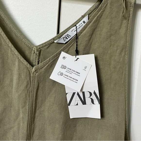 Zara  Linen Sage Green Jumpsuit Bib Overalls - Picture 6 of 15